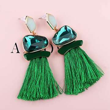Vintage Drop Dangle Earrings Boho Statement National Style Tassel Earring Rhinestone Rectangle Long Earrings for Women