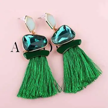 Vintage Drop Dangle Earrings Boho Statement National Style Tassel Earring Rhinestone Rectangle Long Earrings for Women