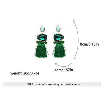 Vintage Drop Dangle Earrings Boho Statement National Style Tassel Earring Rhinestone Rectangle Long Earrings for Women