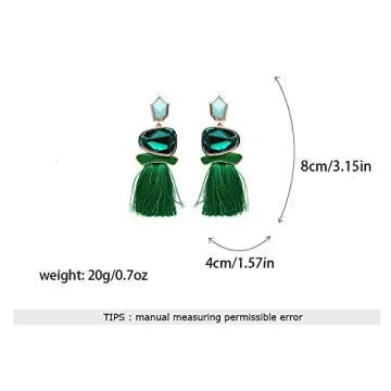 Vintage Drop Dangle Earrings Boho Statement National Style Tassel Earring Rhinestone Rectangle Long Earrings for Women