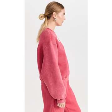 Alexander Wang Women's Essential Terry Crew Sweatshirt with Puff Paint Logo, Soft Cherry, Red, M