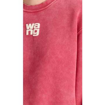 Alexander Wang Women's Essential Terry Crew Sweatshirt with Puff Paint Logo, Soft Cherry, Red, M