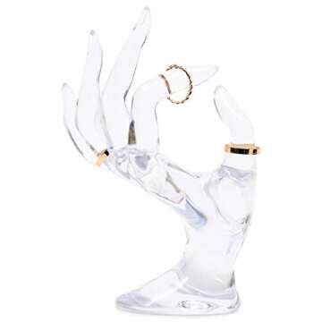 Juvale Clear Hand Shaped Transparent Ring Holder Stand for Jewelry Display, Ring Display, and Jewelry Holder - 6.3 Inches