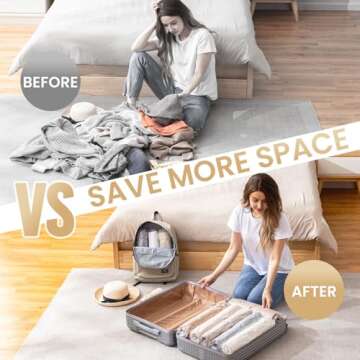 TAILI 12 Pack Travel Compression Bags, Roll Up Space Saver Bags (6 Large+6 Medium), No Vacuum Needed Reusable Packing for Luggage, Suitcase, Backpack, Travel Essentials, Clear