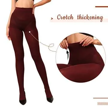 WAKUNA 2 Pairs Pantyhose Opaque Tights 40D Resistant Control Top（Black+Wine red,X-Large