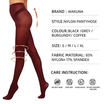 WAKUNA 2 Pairs Pantyhose Opaque Tights 40D Resistant Control Top（Black+Wine red,X-Large