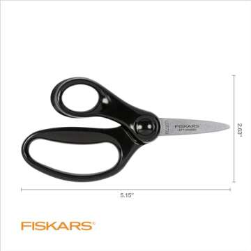 Fiskars 5" Left-Handed Pointed-Tip Scissors for Kids Ages 4-7, Scissors for School or Crafting, Back to School Supplies, Black