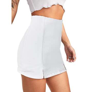 Floerns Women's Casual Split Hem High Waist Denim Skorts Skirt Shorts White S