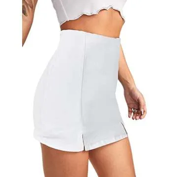 Floerns Women's Casual Split Hem High Waist Denim Skorts Skirt Shorts White S