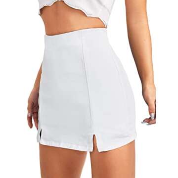 Floerns Women's Casual Split Hem High Waist Denim Skorts Skirt Shorts White S