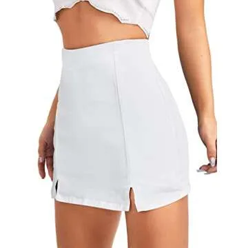 Floerns Women's Casual Split Hem High Waist Denim Skorts Skirt Shorts White S