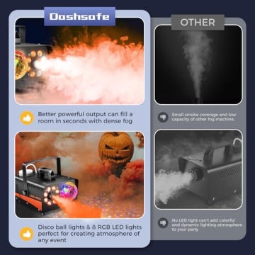 Dashsafe Smoke Machine, Fog Machine with Disco Ball Lights, 600W and 3000CFM with 13 Colorful LED Lights Effect, Wireless Remote Control, Suitable for Parties, Wedding, Halloween, and DJ Stage, Indoor