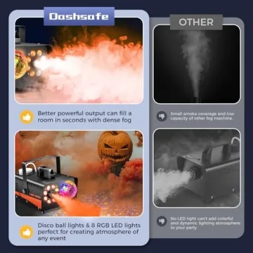 Dashsafe Smoke Machine, Fog Machine with Disco Ball Lights, 600W and 3000CFM with 13 Colorful LED Lights Effect, Wireless Remote Control, Suitable for Parties, Wedding, Halloween, and DJ Stage, Indoor