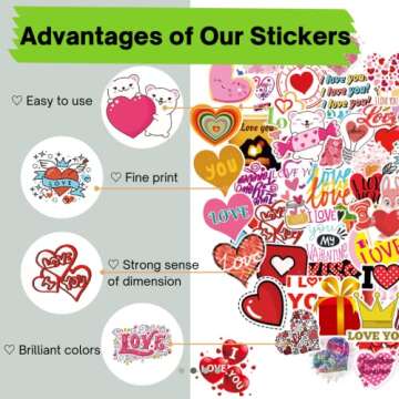 100PCS Valentine's Day Stickers, Non-Repeating Vinyl Waterproof Romantic Stickers for Laptops, Gifts...