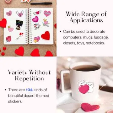 100PCS Valentine's Day Stickers, Non-Repeating Vinyl Waterproof Romantic Stickers for Laptops, Gifts, Water Bottles, Scooters, and Valentine's Day Wall, Window Decorations