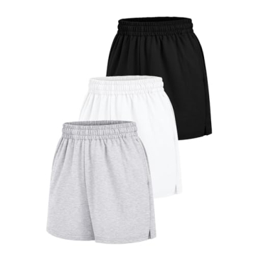 AUTMET Women's Sweat Shorts - Casual Summer Drawstring Comfy Elastic High Waist with Pockets 3 Pack