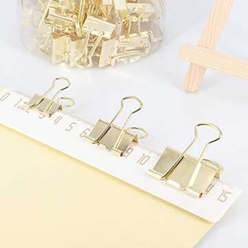 Gold Binder Clips Paper Clamps, Assorted Sizes Set (Small, Medium, Large) for Office School and Home Supplies