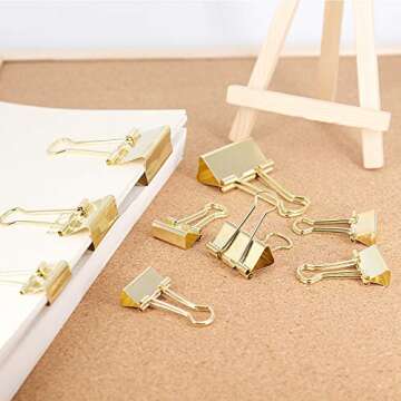 Gold Binder Clips Paper Clamps, Assorted Sizes Set (Small, Medium, Large) for Office School and Home Supplies