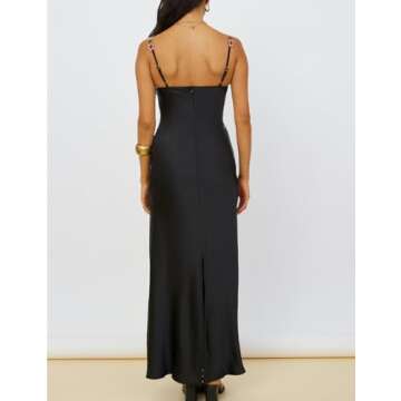Elegant Satin Embroidered Maxi Dress for Women