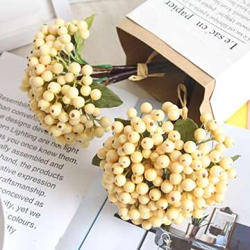 JD ARTIFICIAL PLANTS 2 Bundles of 11" Artificial Berry Stems Floral Sprays Berry Fruit Picks for Home Décor Office Restaurant Wedding Garden Patio Shop Window Photography Props(Ivory)