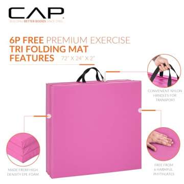 CAP Barbell All Purpose Folding Anti Tear Exercise Training Aerobic Fitness Gym & Gymnastics Balance Mat. 72"L x 24"W x 2"Thick. PINK