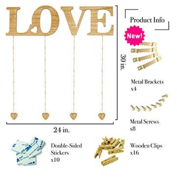 AIRGLO Wood Love Wall Decor Photo Display With Clips