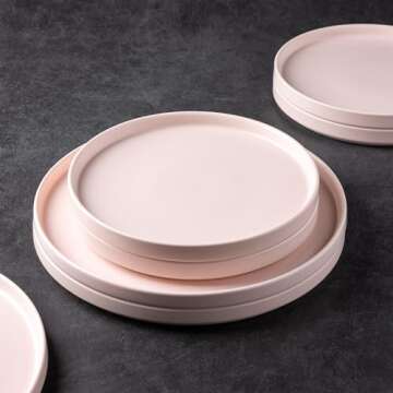 GBHOME Ceramic Plates Set of 6,10.25 Inch Matte Glaze Dinner Plates,Modern Dinnerware Dishes Set for Kitchen,Microwave & Dishwasher Safe, Scratch Resistant-Matte Pink
