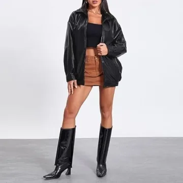 Stylish ABYOVRT Women Leather Bomber Jacket for Fall