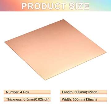 Therwen 4 Pieces Copper Sheets Copper Plates Metal for Crafts, 12 x 12 inch, 24 Gauge (0.5mm) Thickn...