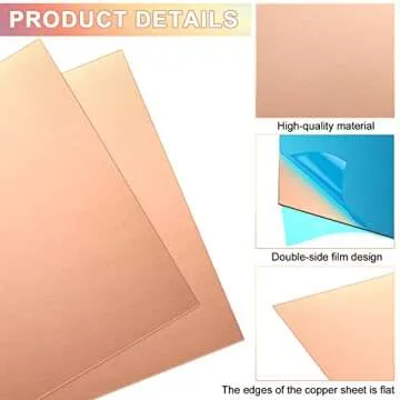 Therwen 4 Pieces Copper Sheets Copper Plates Metal for Crafts, 12 x 12 inch, 24 Gauge (0.5mm) Thickness, No Scratches, Pure Copper Sheet for Jewelry, Repairs, Electrical