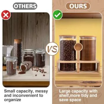 2Pcs 49oz Large Capacity Glass Coffee Containers - BPA Free Coffee Bean Storage Jars with Hollow She...