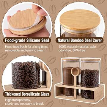 2Pcs 49oz Large Capacity Glass Coffee Containers - BPA Free Coffee Bean Storage Jars with Hollow Shelf Lids Spoon for Coffee Bar Station Kitchen, Coffee Powder Ground Canisters Gift for Coffee Lovers