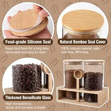 2Pcs 49oz Large Capacity Glass Coffee Containers - BPA Free Coffee Bean Storage Jars with Hollow Shelf Lids Spoon for Coffee Bar Station Kitchen, Coffee Powder Ground Canisters Gift for Coffee Lovers