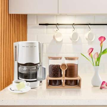 2Pcs 49oz Large Capacity Glass Coffee Containers - BPA Free Coffee Bean Storage Jars with Hollow Shelf Lids Spoon for Coffee Bar Station Kitchen, Coffee Powder Ground Canisters Gift for Coffee Lovers