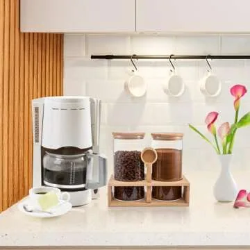 2Pcs 49oz Large Capacity Glass Coffee Containers - BPA Free Coffee Bean Storage Jars with Hollow Shelf Lids Spoon for Coffee Bar Station Kitchen, Coffee Powder Ground Canisters Gift for Coffee Lovers