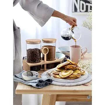 2Pcs 49oz Large Capacity Glass Coffee Containers - BPA Free Coffee Bean Storage Jars with Hollow Shelf Lids Spoon for Coffee Bar Station Kitchen, Coffee Powder Ground Canisters Gift for Coffee Lovers