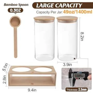 2Pcs 49oz Large Capacity Glass Coffee Containers - BPA Free Coffee Bean Storage Jars with Hollow Shelf Lids Spoon for Coffee Bar Station Kitchen, Coffee Powder Ground Canisters Gift for Coffee Lovers