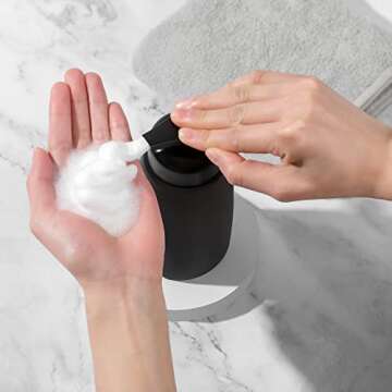 Foaming Hand Soap Dispenser Ceramic Jar Foam Dish Soap Dispenser for Bathroom and Kitchen Sink, Liquid Pump Bottle for Shampoo, Body Wash, Hand Soap, Black