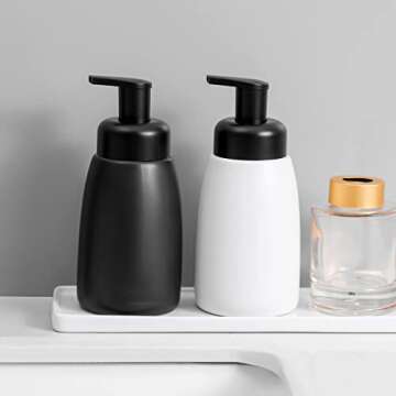 Foaming Hand Soap Dispenser Ceramic Jar Foam Dish Soap Dispenser for Bathroom and Kitchen Sink, Liquid Pump Bottle for Shampoo, Body Wash, Hand Soap, Black