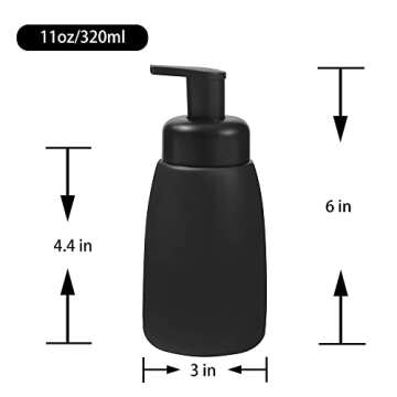 Foaming Hand Soap Dispenser Ceramic Jar Foam Dish Soap Dispenser for Bathroom and Kitchen Sink, Liquid Pump Bottle for Shampoo, Body Wash, Hand Soap, Black