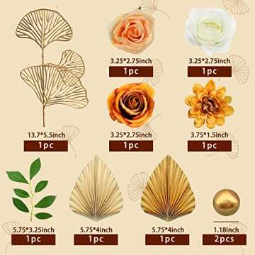 10PCS Boho Cake Topper Flower Cake Topper Gold Palm Leaves Cake Decorations with Artificial Cotton R...