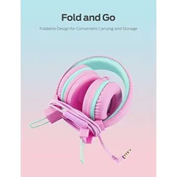 iClever Kids Headphones with Microphone for School - 85dB/94dB Volume Control, Wired Headphones for Kids Girls Boys, Adjustable Foldable On-Ear Headphones for Online Learning/iPad/Tablet/Travel, Pink
