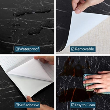 VEELIKE Black Marble Contact Paper for Stylish Home Decor