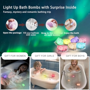 3.88OZ Bath Bombs for Kids Boys Girls Women with Toys Inside Surprise, 8 Light up Bath Bomb of Solar System Set, Organic Essential Oil spa Gift Set for Party, Christmas, Birthday (8 Pieces Light)
