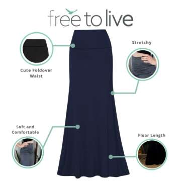 Free to Live 3 Pack Long Skirts for Women Fall Winter Flowy Maxi Skirt High Waist Fold Over (Small, ...