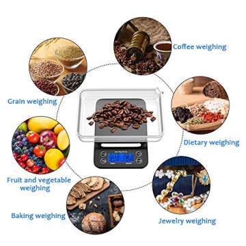 YAGSUW Coffee Scale with Timer,Digital Kitchen Food Scale for Cooking Baking Electronic Weighing 6.6lb/3kg 1g Precision Sensors Black Batteries Included