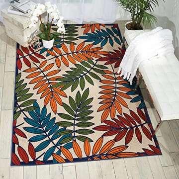 Nourison Aloha Indoor/Outdoor Area Rug - 5'3" x 7'5", Tropical Botanical Design for Easy Cleaning
