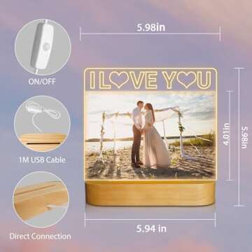 Light up Picture Frame, I Love You 4x6 Inches Acrylic Photo Frame with Night Light Desktop Decor Best Gifts for Lover Couple Wife Girl Friends Valentine's Day Anniversary Birthday Wedding Present