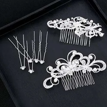 24 Pieces Wedding Hair Comb Rhinestone Hair Pins Bridal Pearl Hair Clips Side Hair Accessories U Shaped Pearl Hair Pins for Brides Bridesmaids
