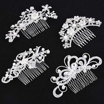 24 Pieces Wedding Hair Comb Rhinestone Hair Pins Bridal Pearl Hair Clips Side Hair Accessories U Shaped Pearl Hair Pins for Brides Bridesmaids